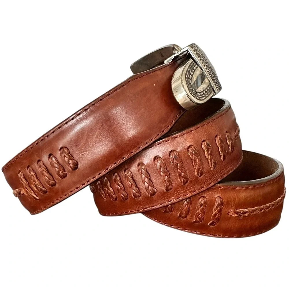 Onyx by Brighton Men's Leather Belt Centered Braided Detail British Tan Size‎ 36